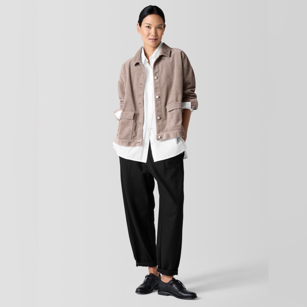 NWT Eileen Fisher Classic Collar Corduroy Jacket in Taupe